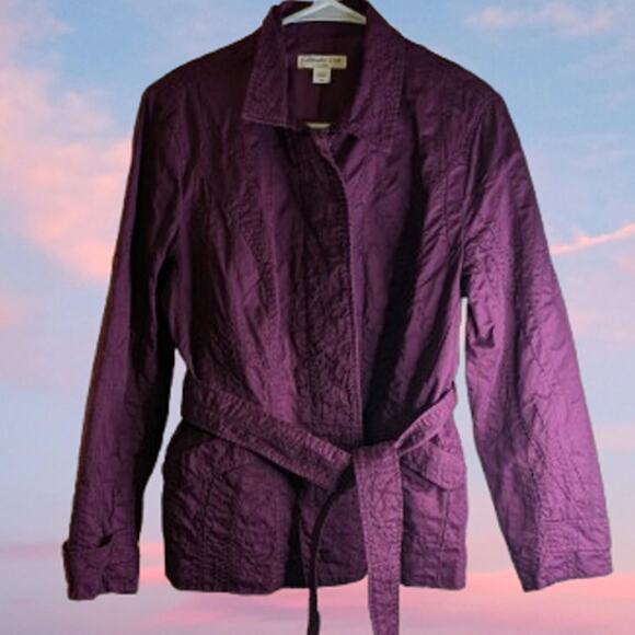 Coldwater Creek 12P button down 100% cotton faux pockets w/belt embroidered coat - Picture 1 of 1
